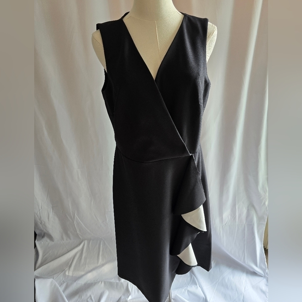 Lauren Ralph Lauren Two-Tone Faux-Wrap Side Ruffle B&W Sleeveless Dress Sz. 10